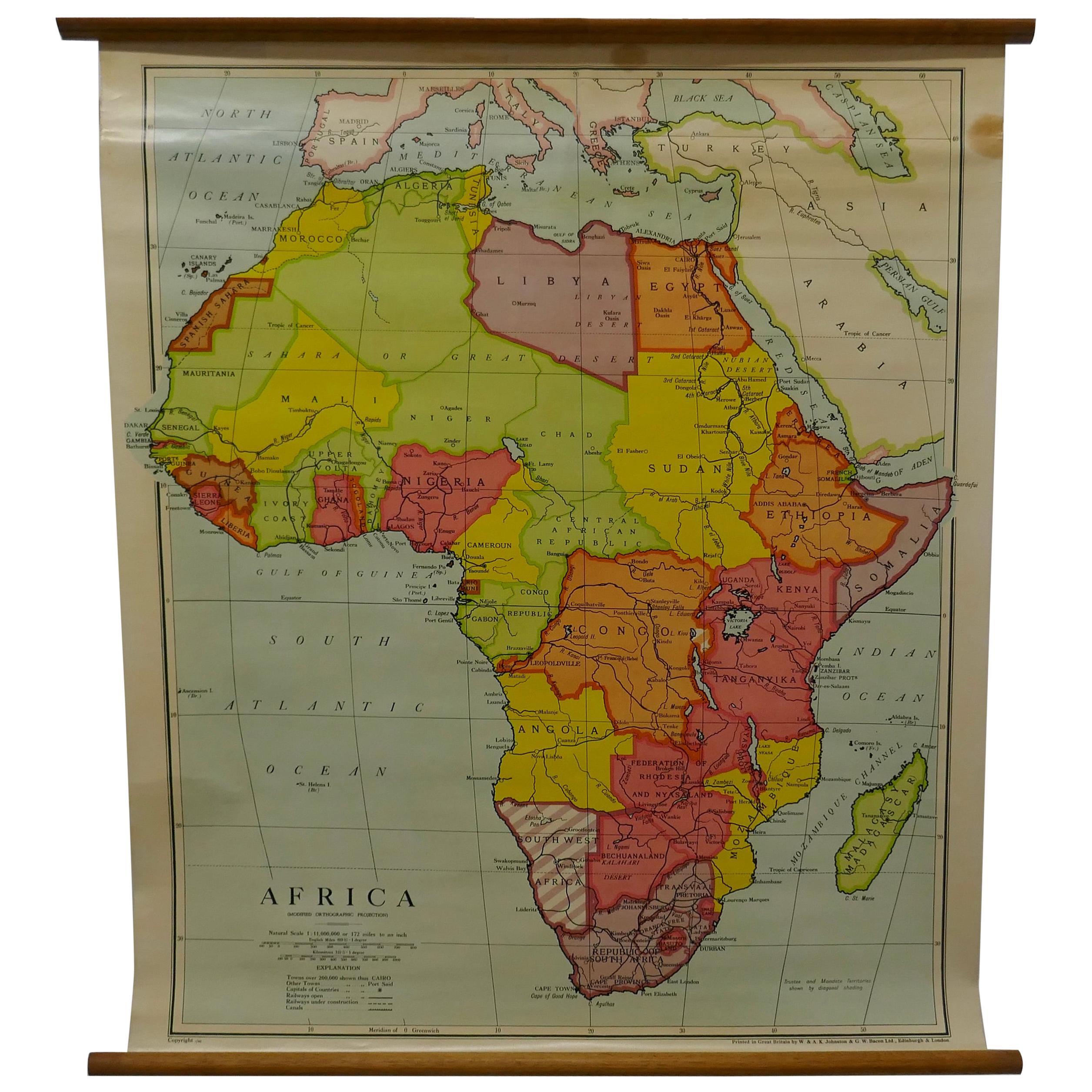 Large University Chart “Physical Map of Africa” by Bacon