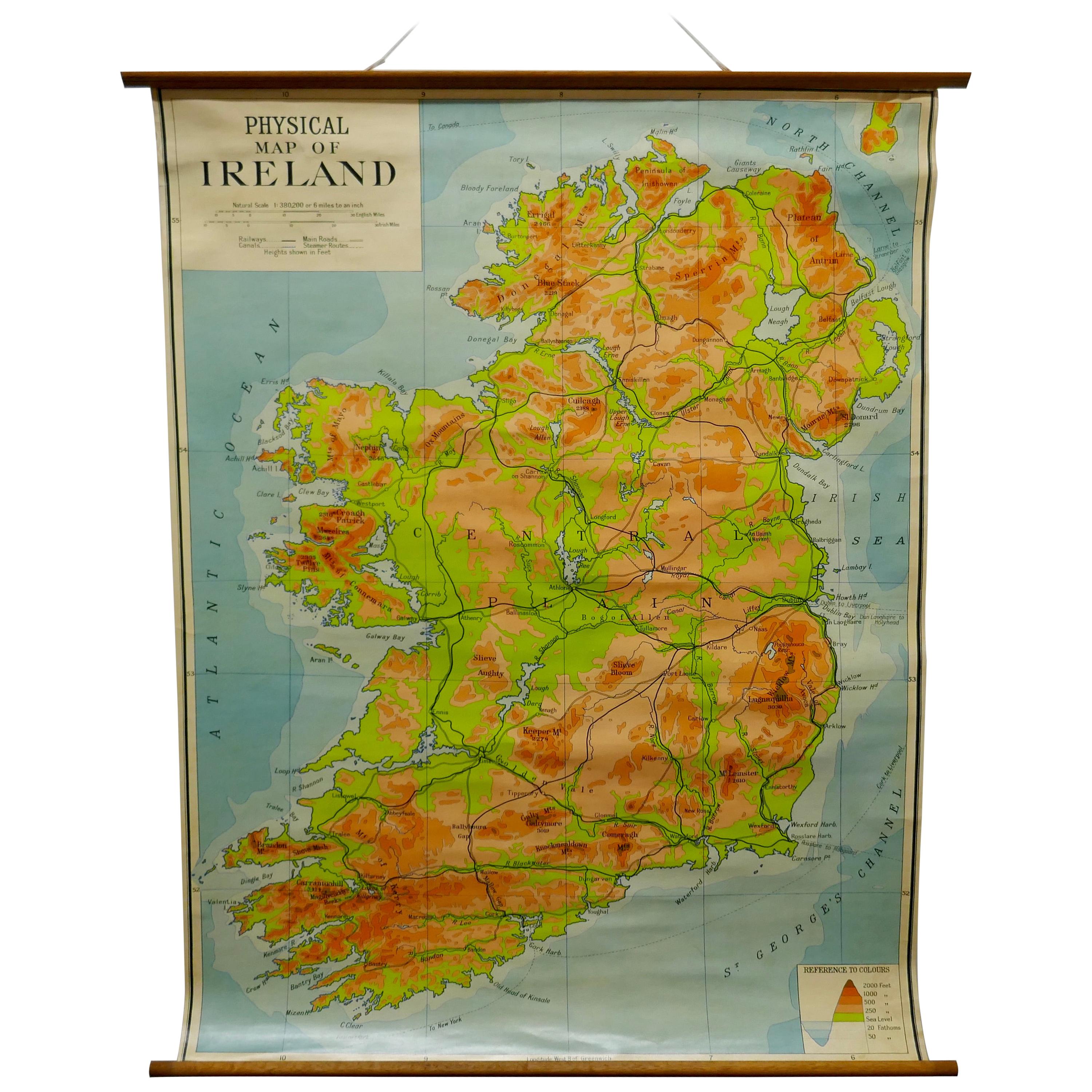 Large University Chart “Physical Map of Ireland” by Bacon