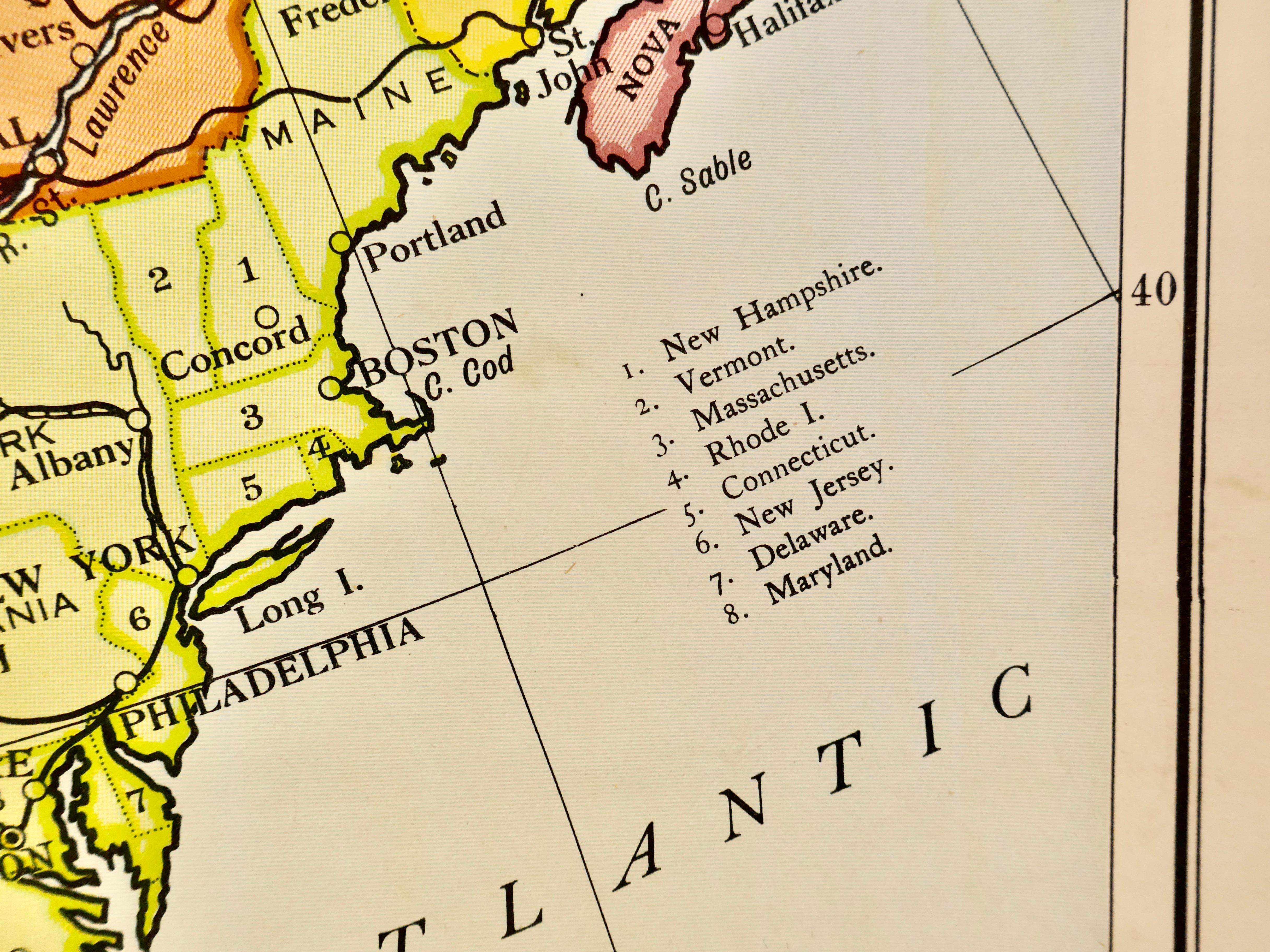 Große politische Karte der Universitäten Nordamerikas von Bacon (20. Jahrhundert) im Angebot