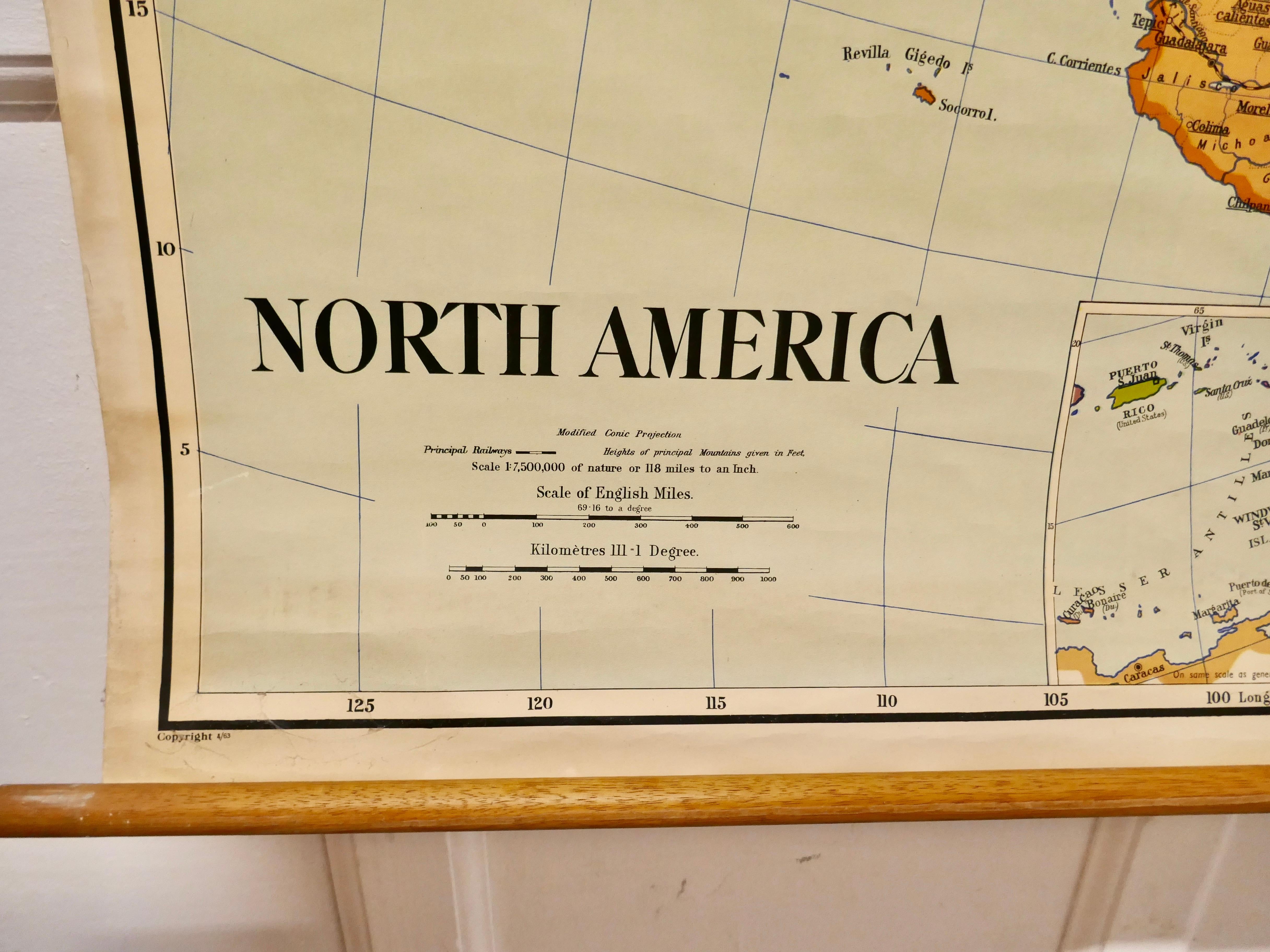 Large University chart “Political Map of North America” by Bacon

W&A K Johnston’s Charts of Political Maps by G W Bacon,

This is colorful Physical map of North America, it is large lithograph set on Linen mounted on wooden rods, the chart is