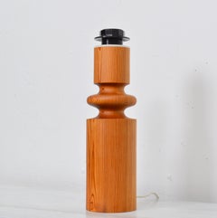 Large Uno Kristiansson Table Lamp, Turned Solid Pine, Luxus Sweden, 1960s