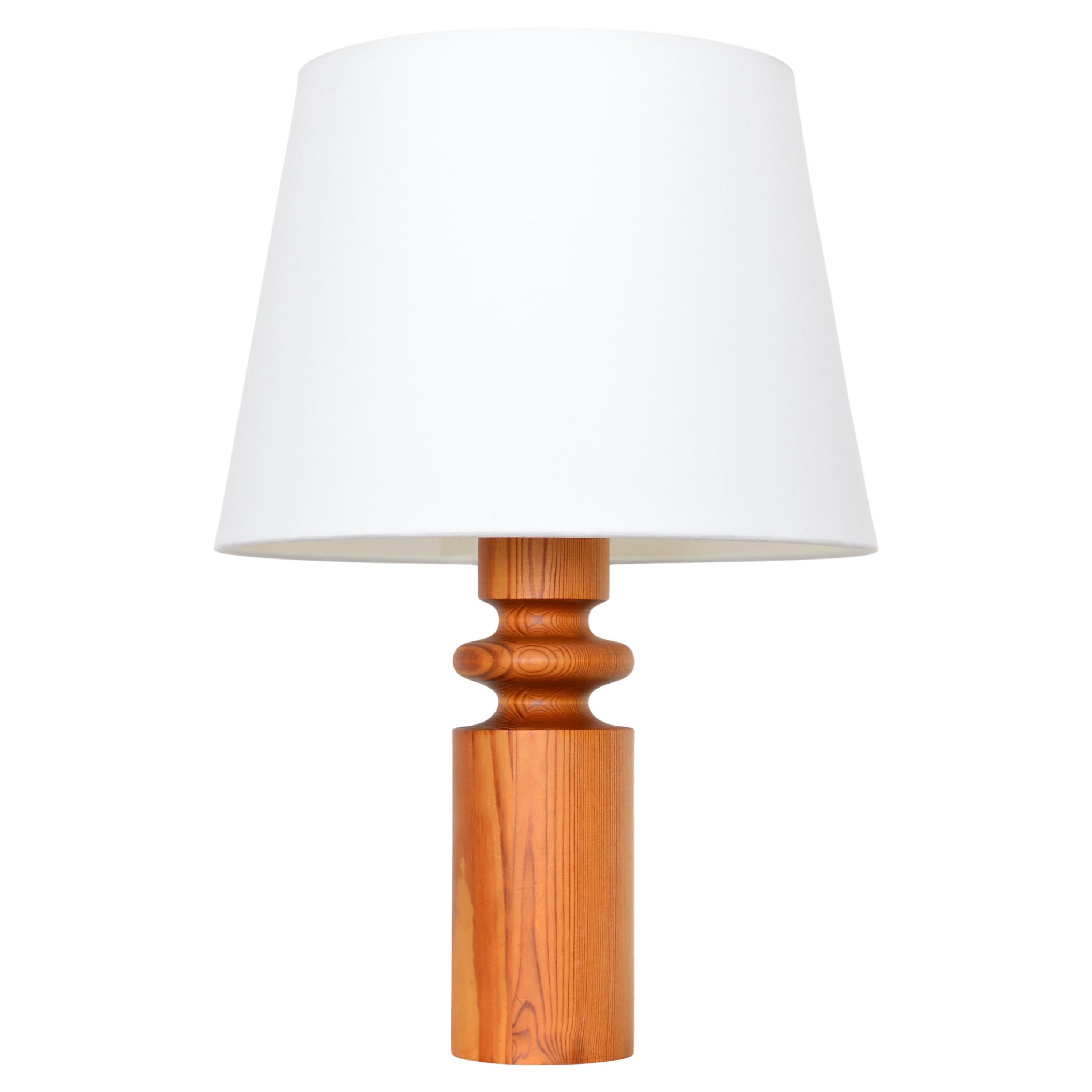 Large Uno Kristiansson Table Lamp, Turned Solid Pine, Luxus Sweden, 1960s For Sale