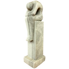 Large Unpolished Granite Pensive Figural Sculpture On Pedestal, 1980s Large Unpolished Granite Pensive Figural Sculpture On Pedestal, 1980s