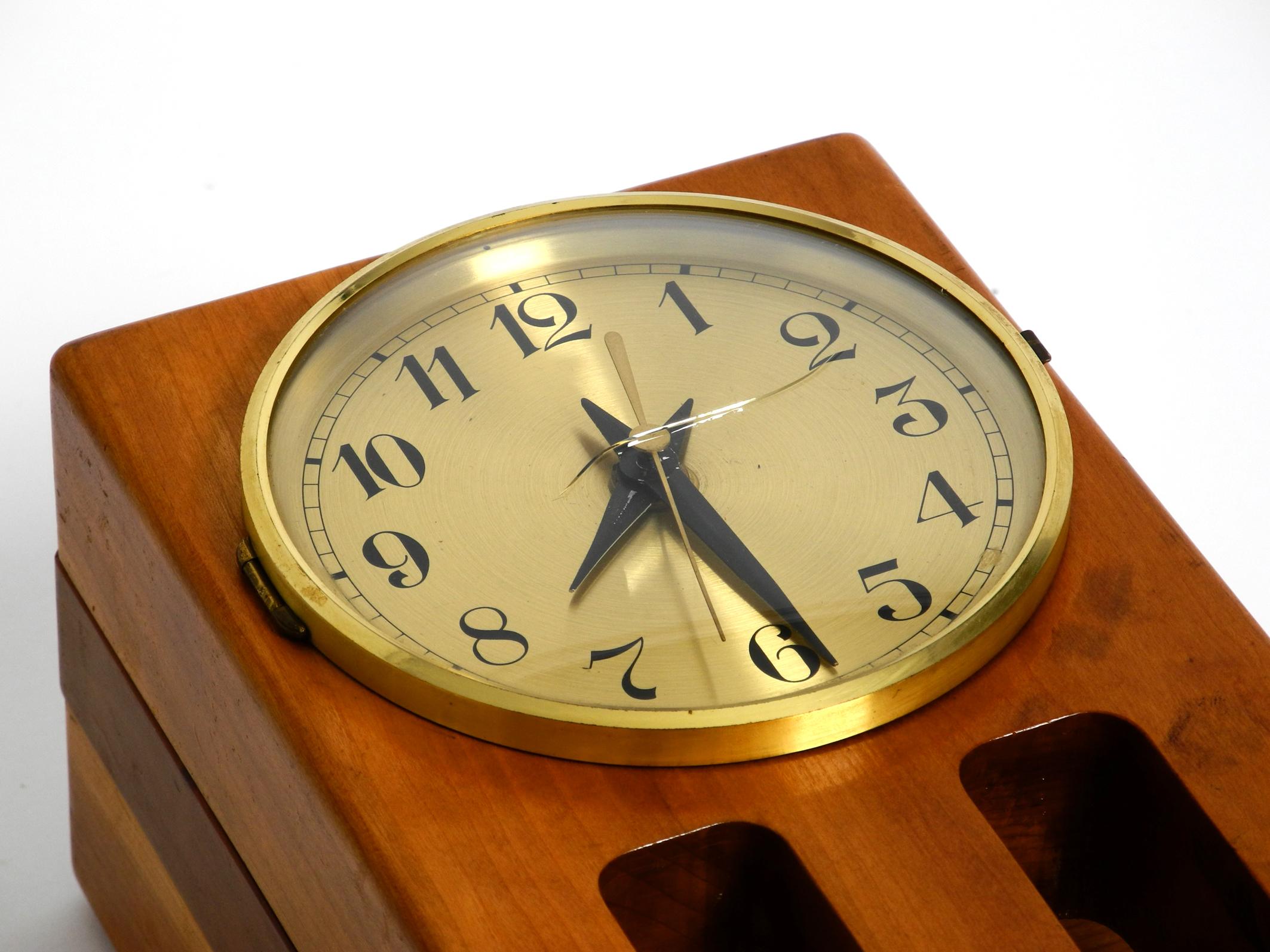 Large, Unusual 1980s Postmodern Design Table Clock Made of Cherry Wood For Sale 3