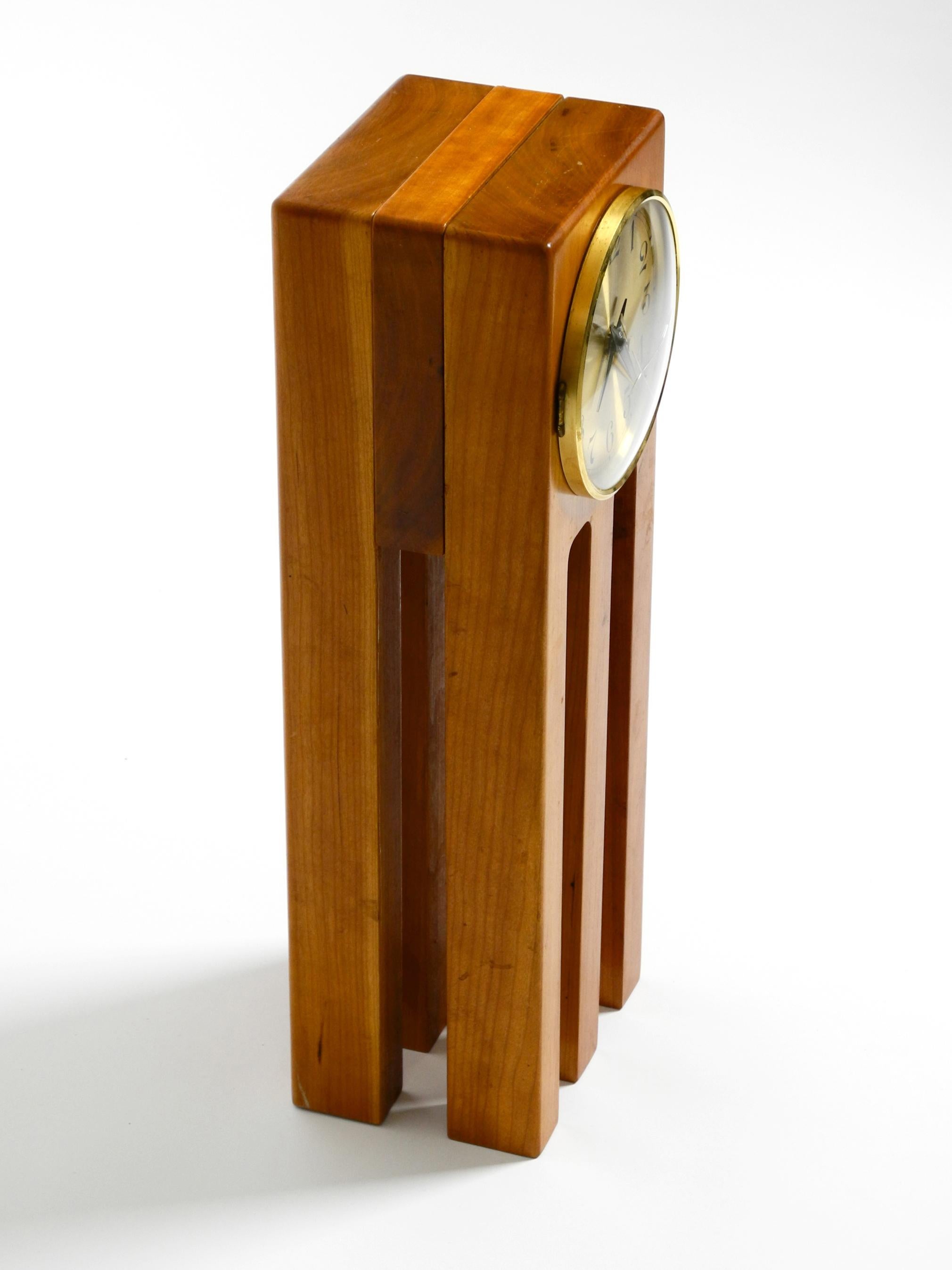 German Large, Unusual 1980s Postmodern Design Table Clock Made of Cherry Wood For Sale