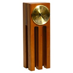 Retro Large, Unusual 1980s Postmodern Design Table Clock Made of Cherry Wood