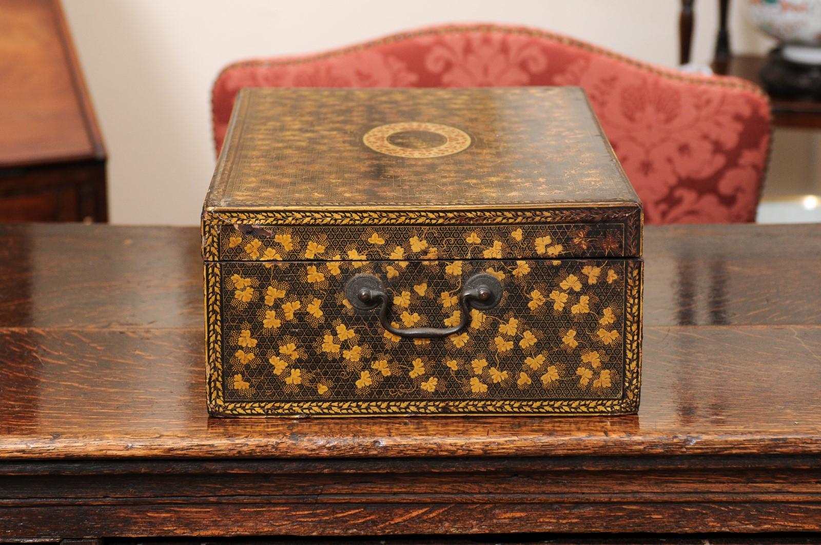 Large & Unusual 19th Century Chinese Export Gilt & Black Lacquered Work Box 7