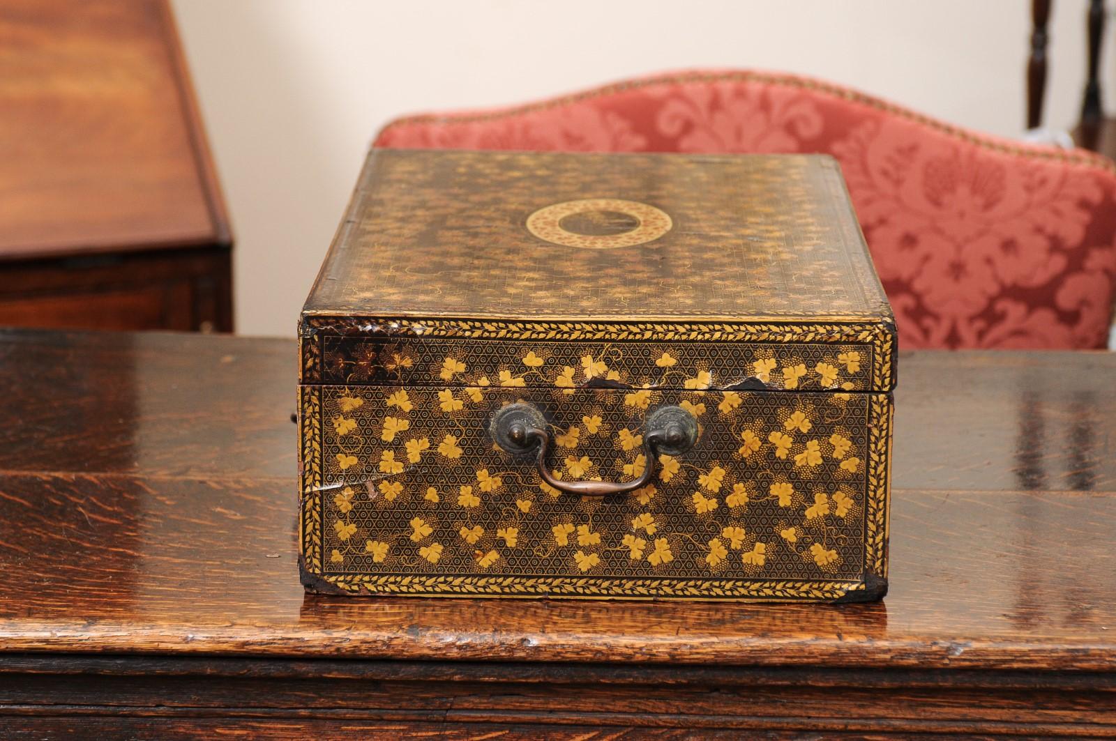 Large & Unusual 19th Century Chinese Export Gilt & Black Lacquered Work Box 11