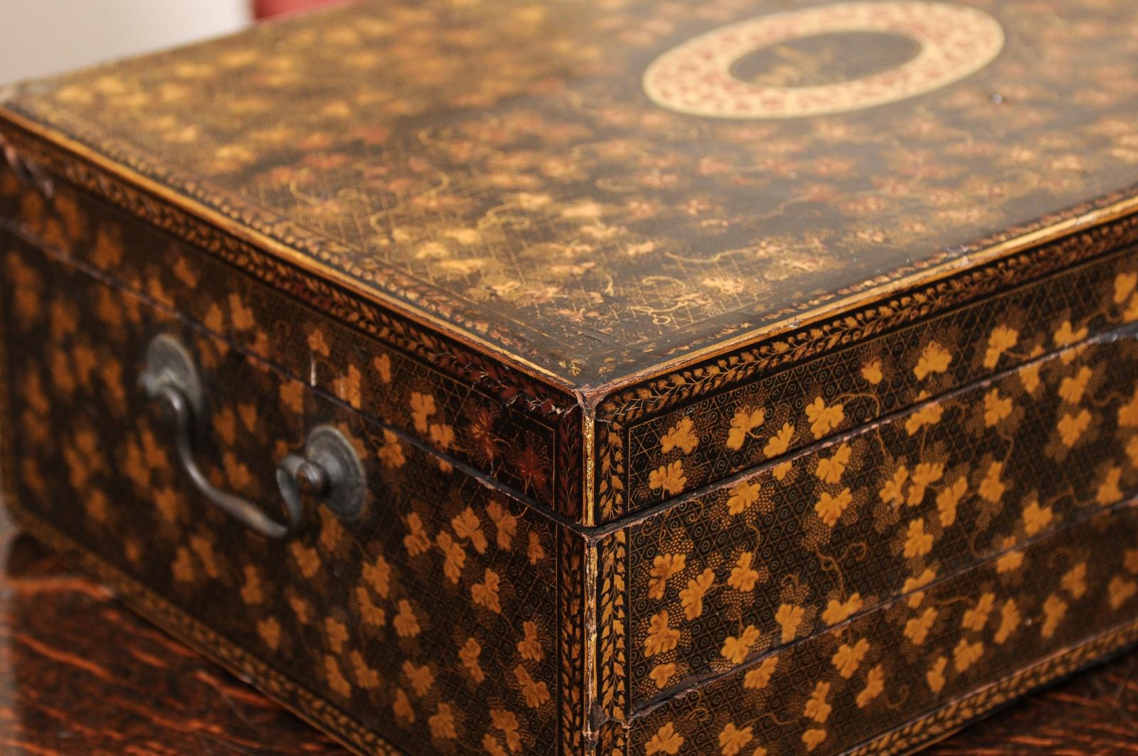 Large & Unusual 19th Century Chinese Export Gilt & Black Lacquered Work Box 1