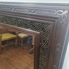 Large unusual Aesthetic Movement ebonised & gilt mirror or overmantle