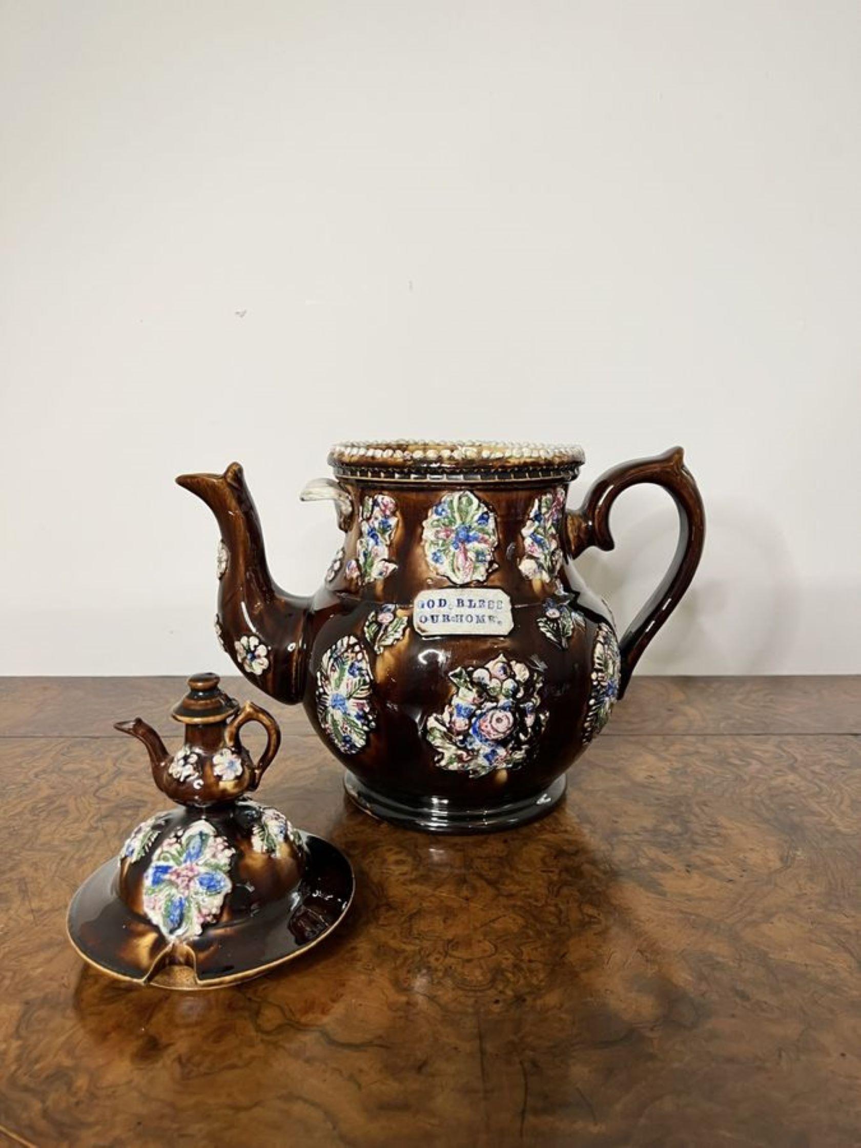 20th Century Large unusual antique Bargeware tea pot  For Sale