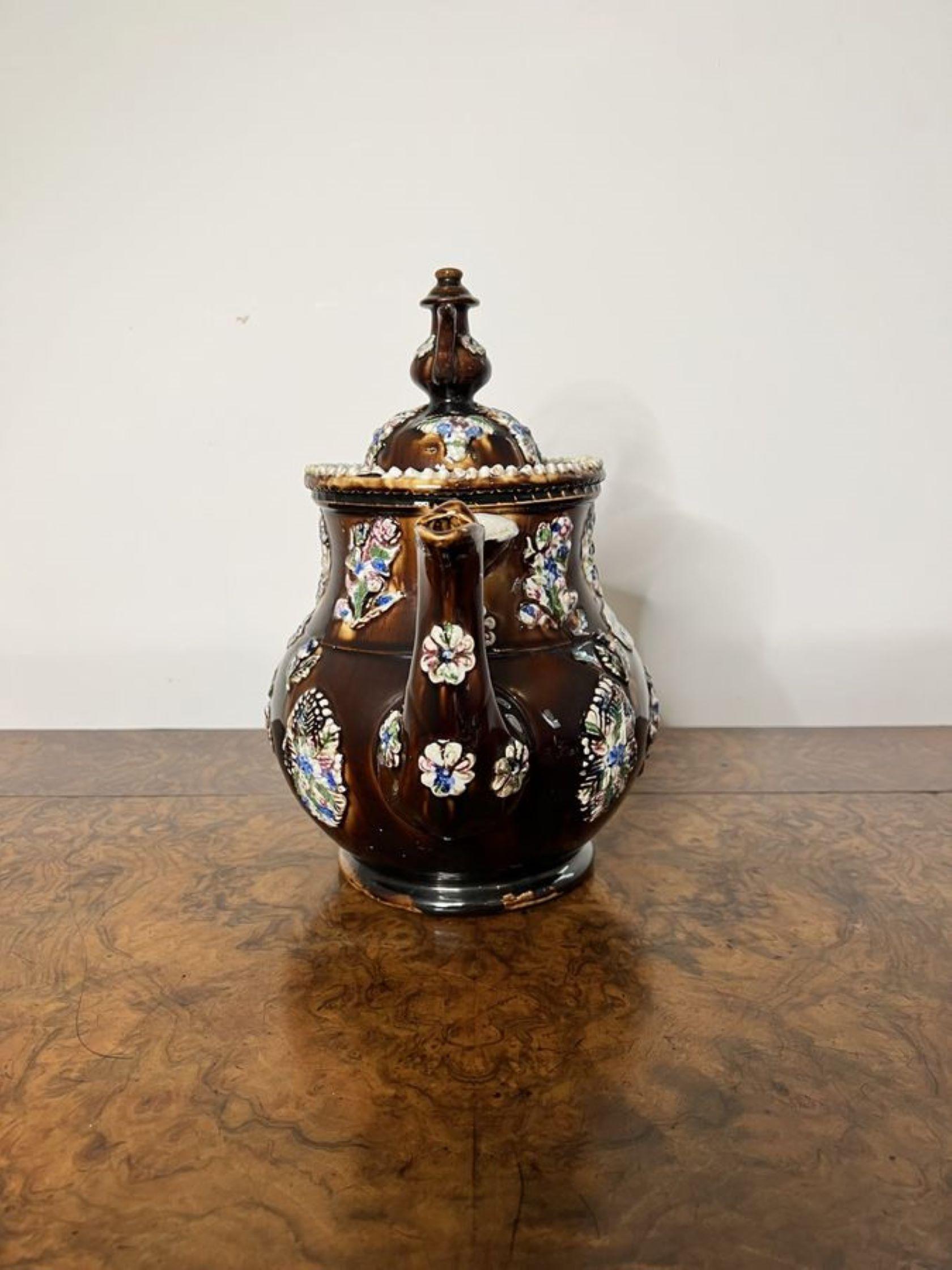 Large unusual antique Bargeware tea pot  For Sale 1