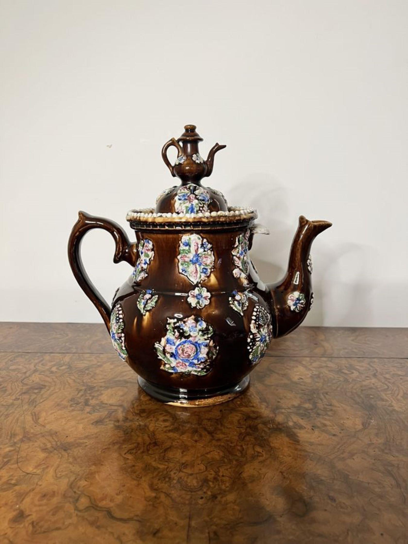 Large unusual antique Bargeware tea pot  For Sale 2