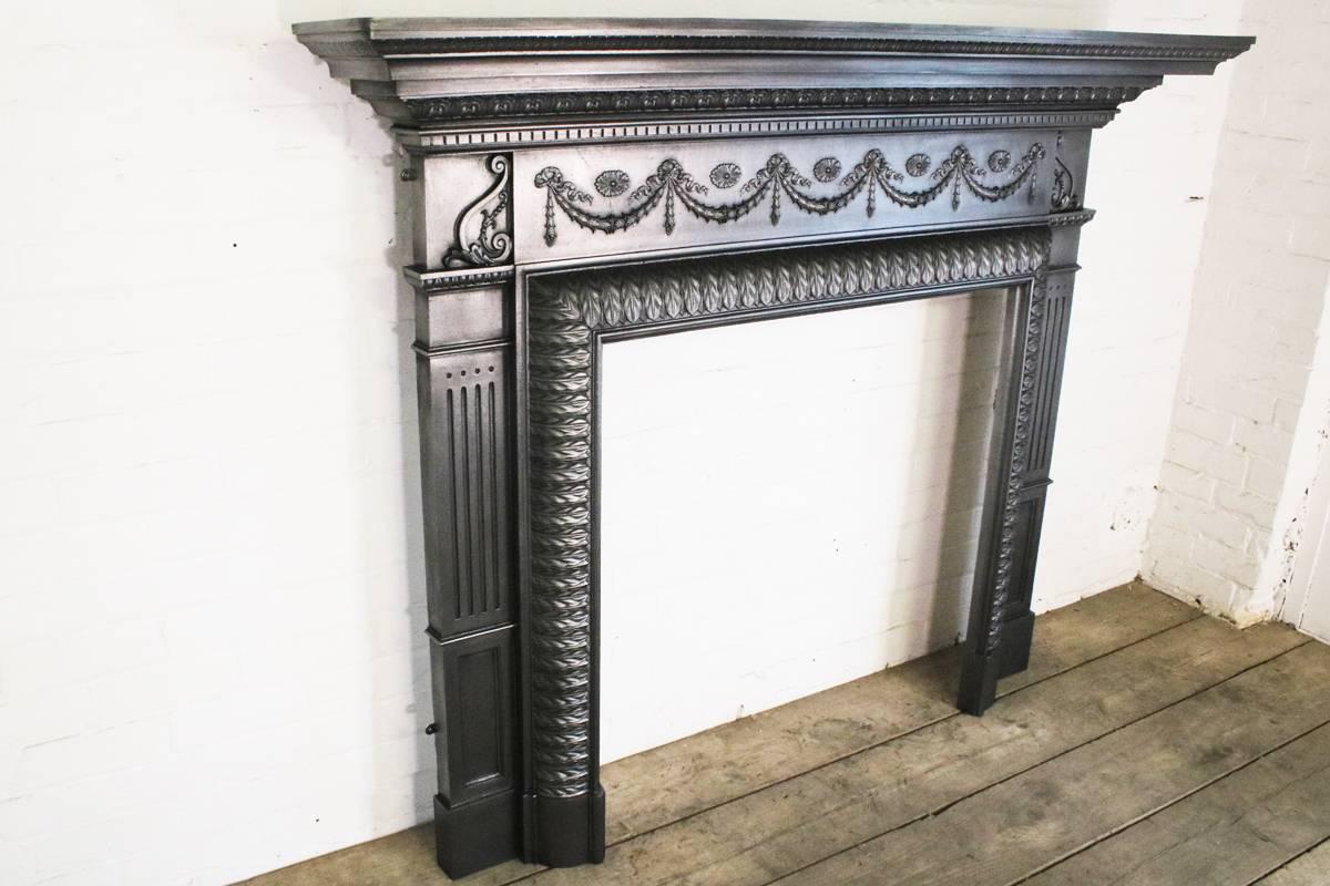 Large Unusual Antique Late Victorian Cast Iron Fire Surround In Good Condition In Manchester, GB