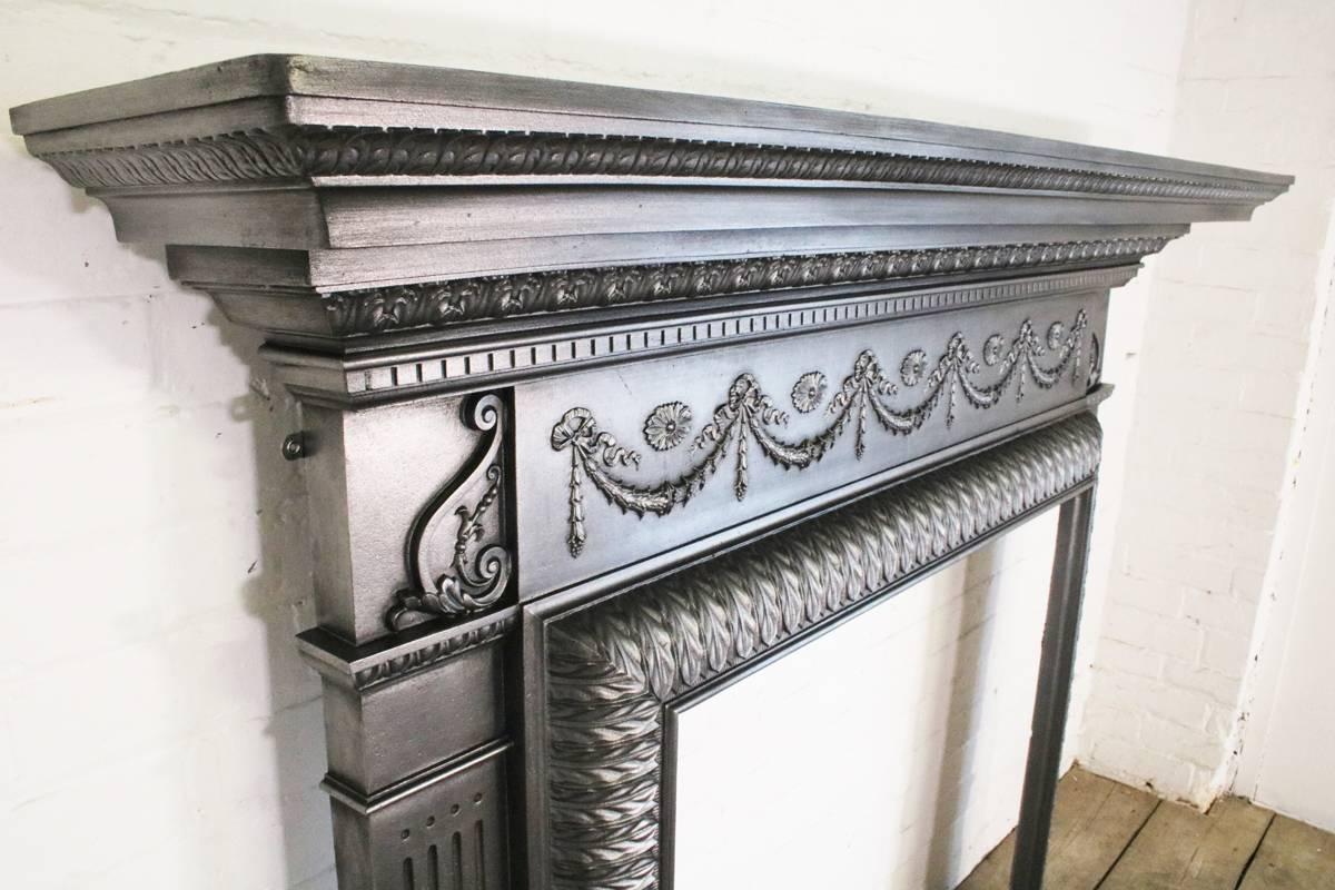 Large Unusual Antique Late Victorian Cast Iron Fire Surround 1