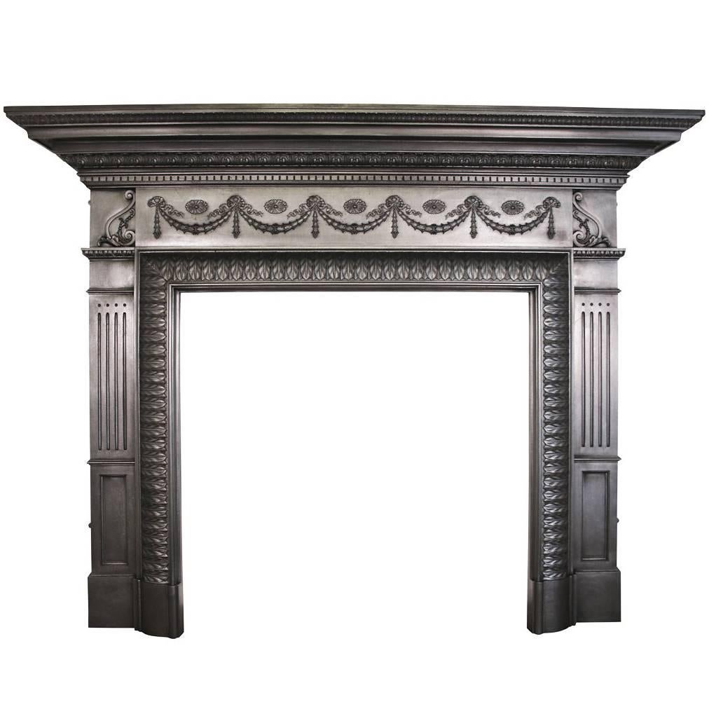 Large Unusual Antique Late Victorian Cast Iron Fire Surround