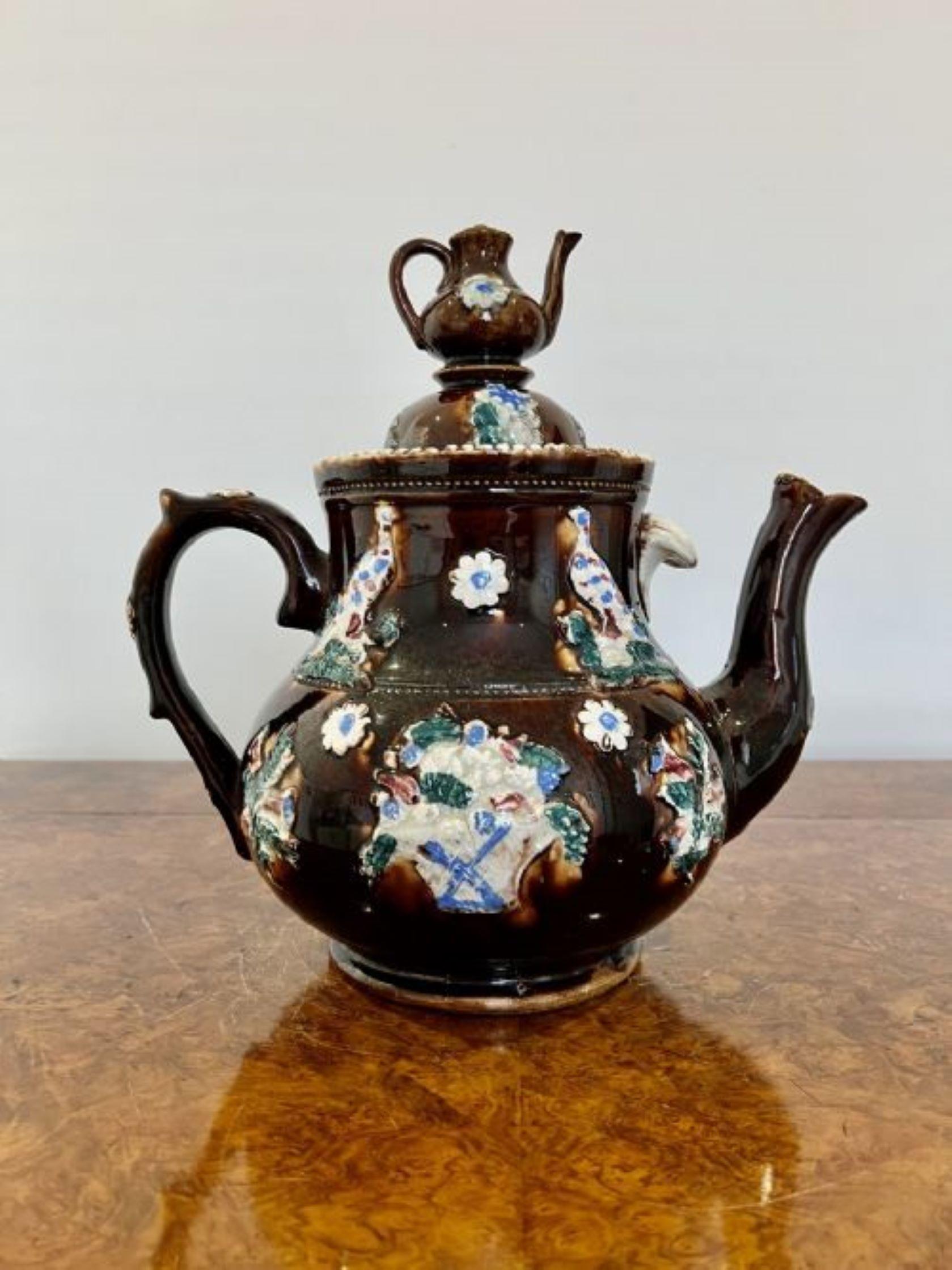 Ceramic Large unusual antique tea pot  For Sale