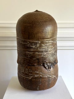 Large Unusual Ceramic Pot with Rattle and Handprint by Toshiko Takaezu