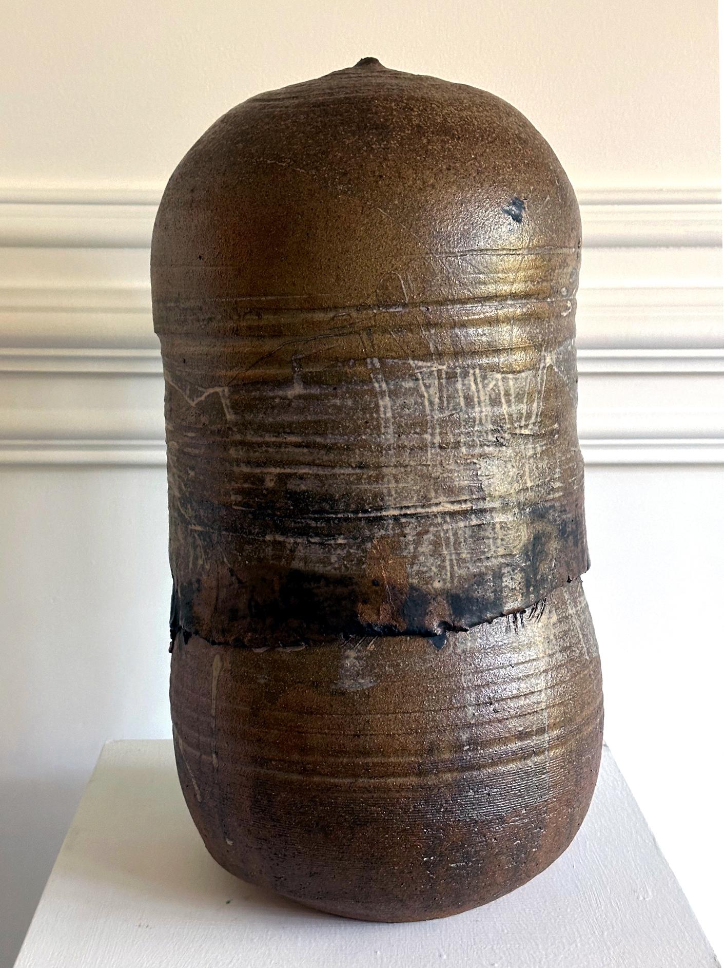 Großer ungewöhnlicher Keramikkrug mit Flasche und Handdruck von Toshiko Takaezu (Moderne) im Angebot