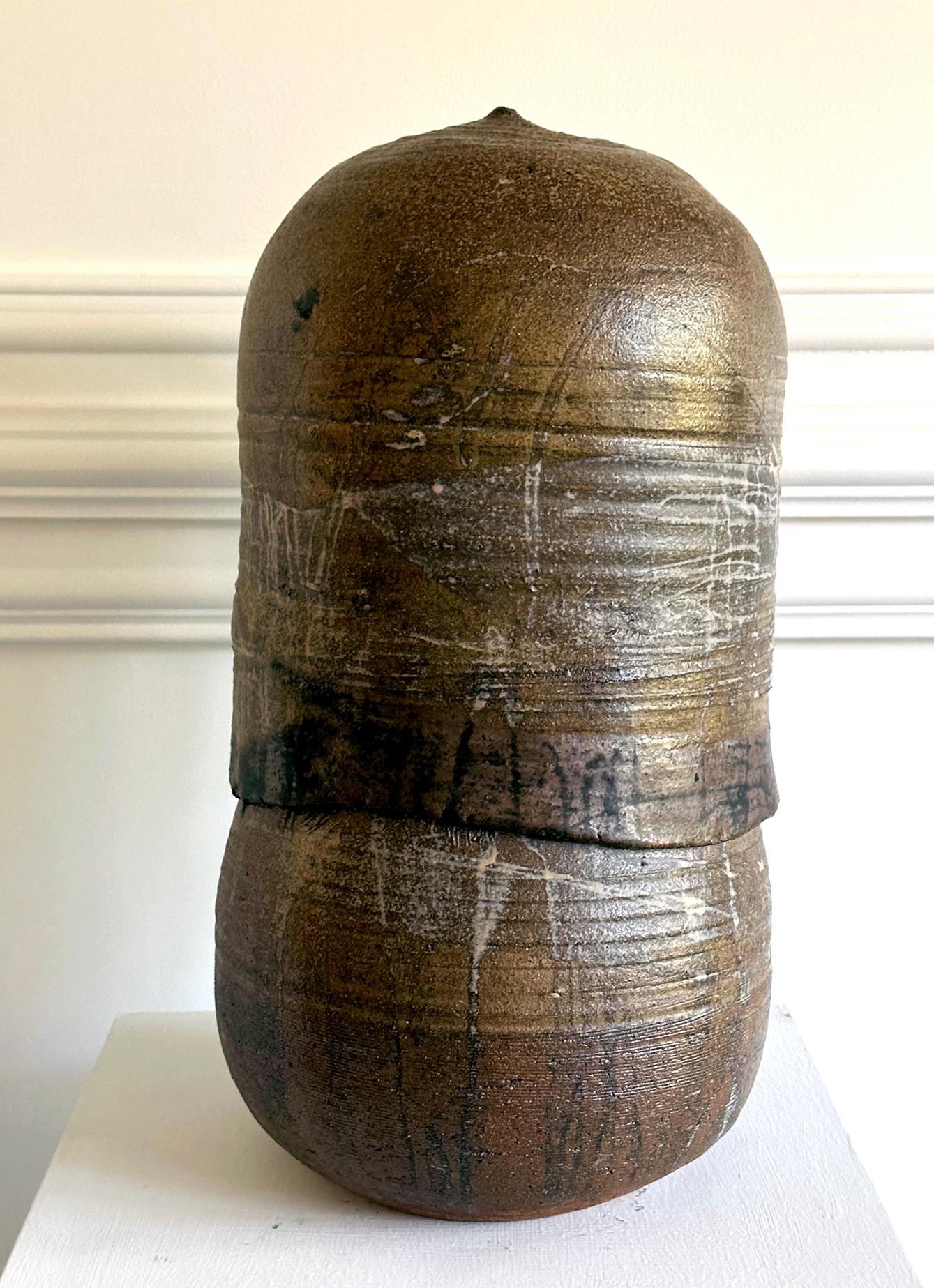 Großer ungewöhnlicher Keramikkrug mit Flasche und Handdruck von Toshiko Takaezu (amerikanisch) im Angebot