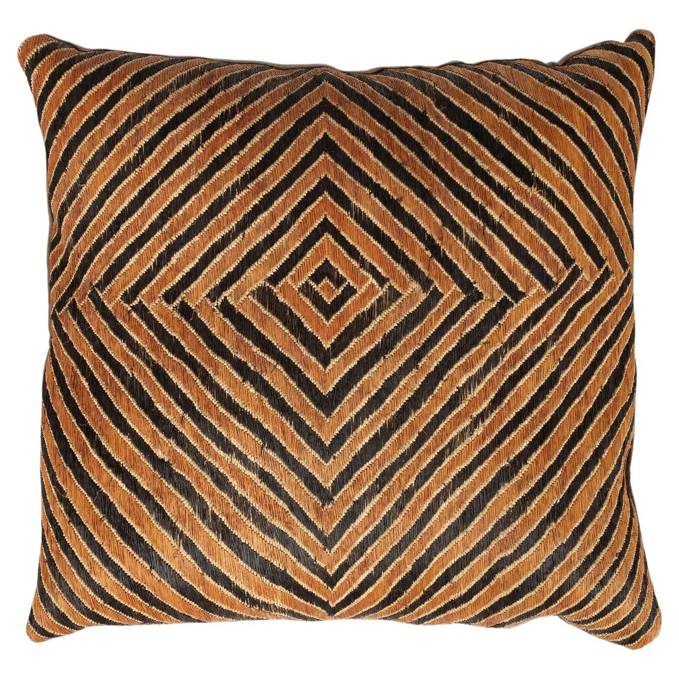 Large Unusual Custom Cushion from Vintage African Kuba Cloth