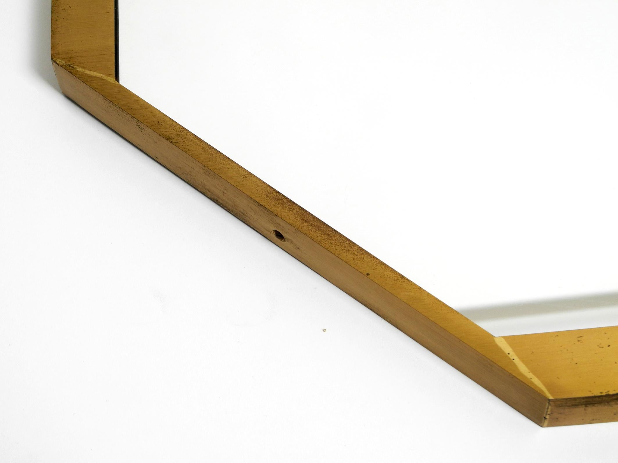 Large unusual Italian Mid Century Modern octagonal brass wall mirror  For Sale 6