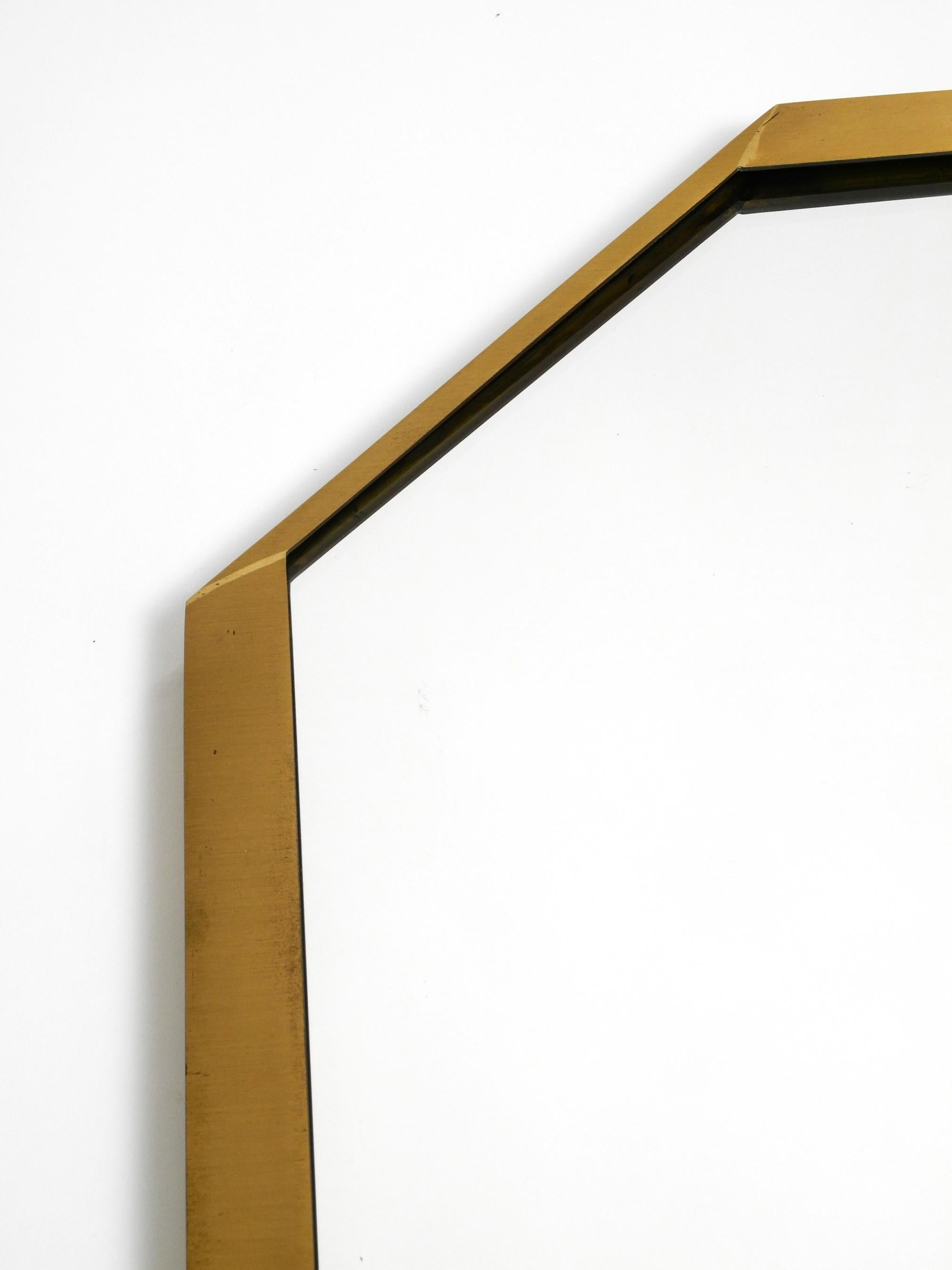 Large unusual Italian Mid Century Modern octagonal brass wall mirror  For Sale 10