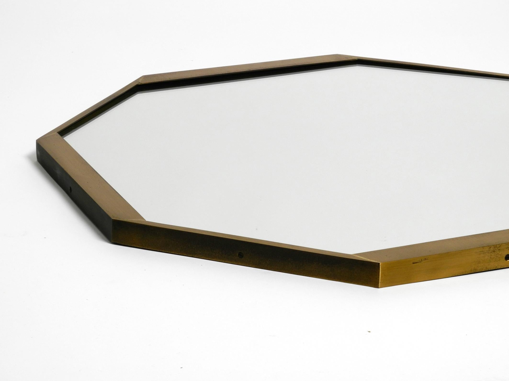 Large unusual Italian Mid Century Modern octagonal brass wall mirror  For Sale 11