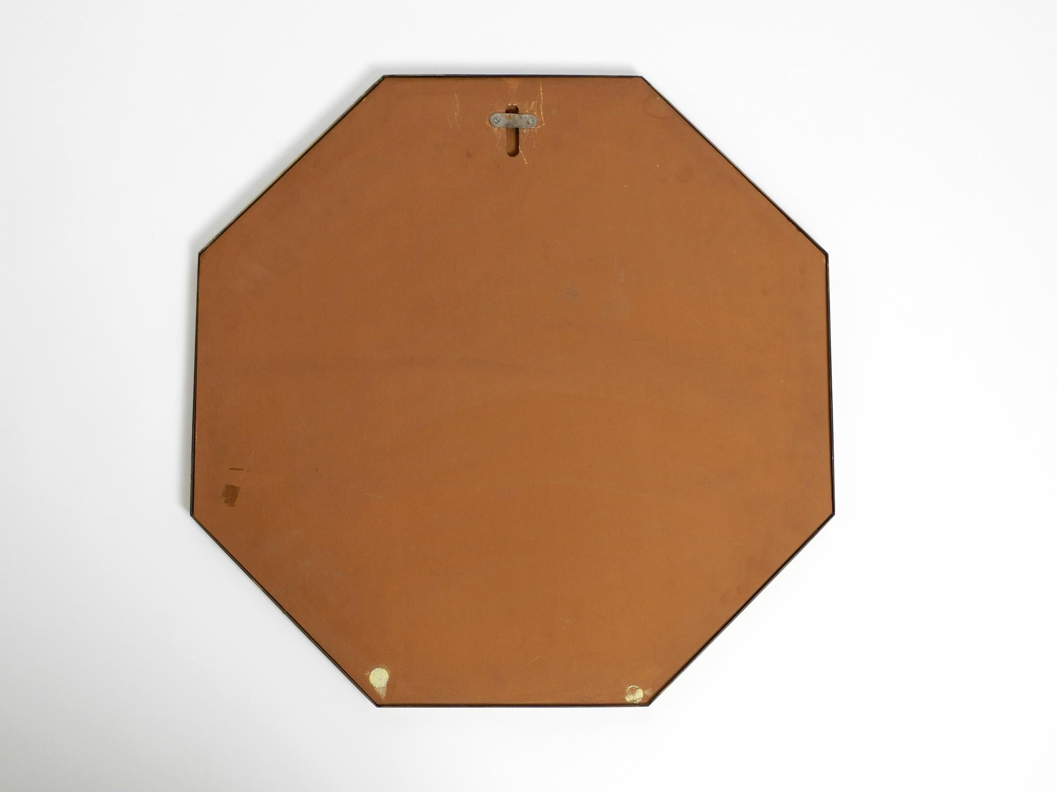 Large unusual Italian Mid Century Modern octagonal brass wall mirror  For Sale 2
