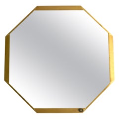 Large unusual Italian Mid Century Modern octagonal brass wall mirror
