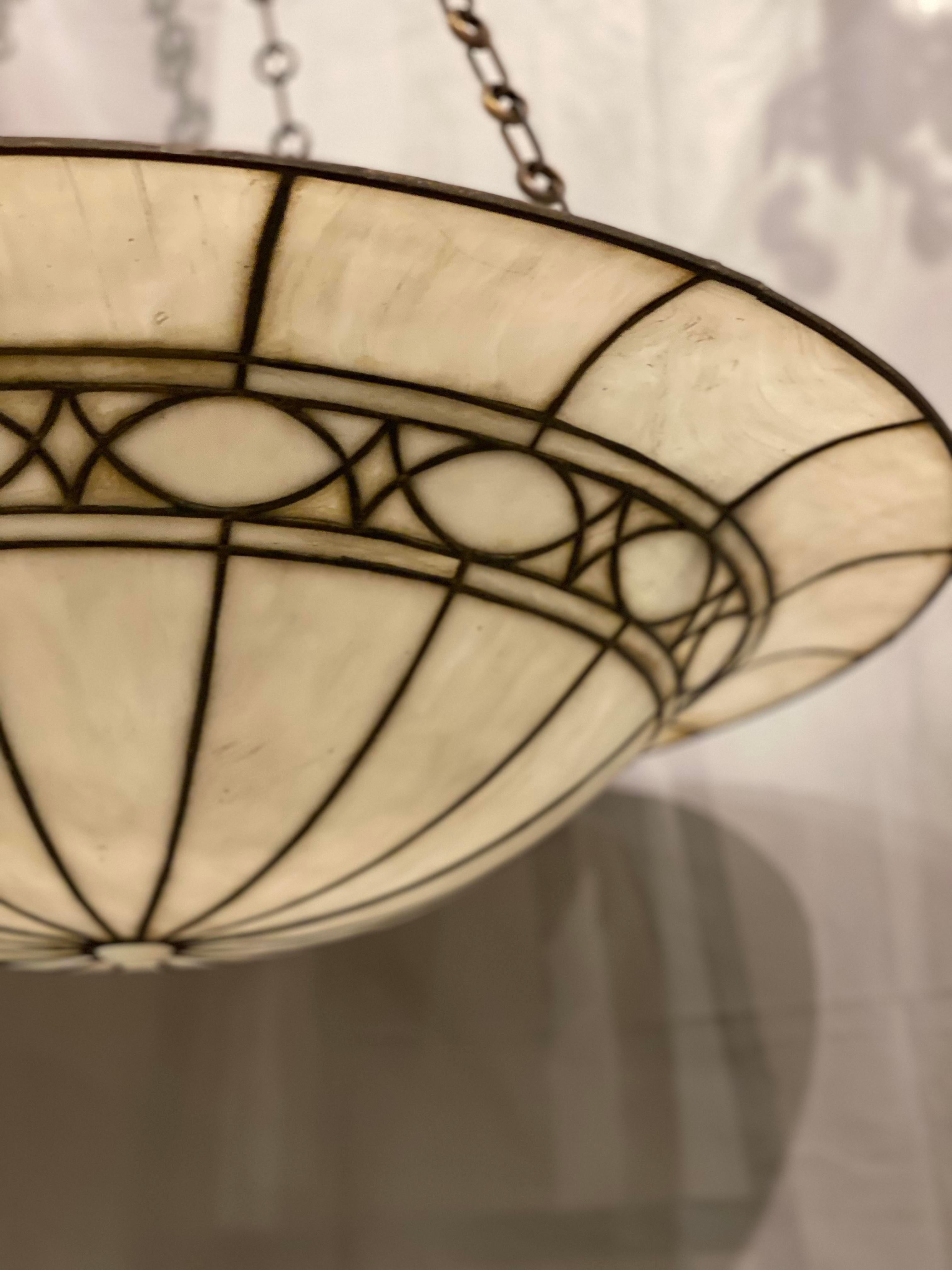 Large Unusual Leaded Glass Light Fixture In Good Condition For Sale In New York, NY