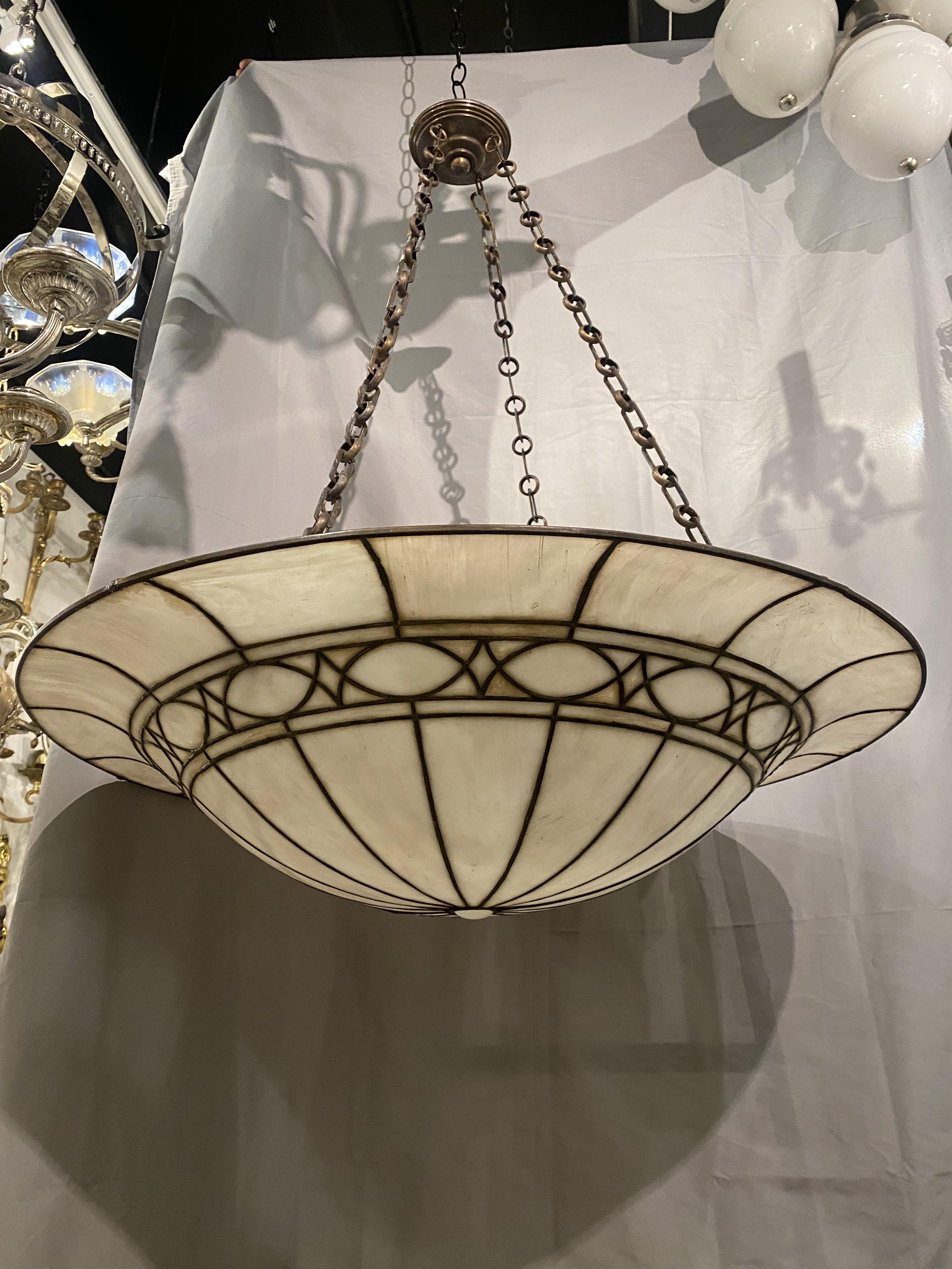 Early 20th Century Large Unusual Leaded Glass Light Fixture For Sale
