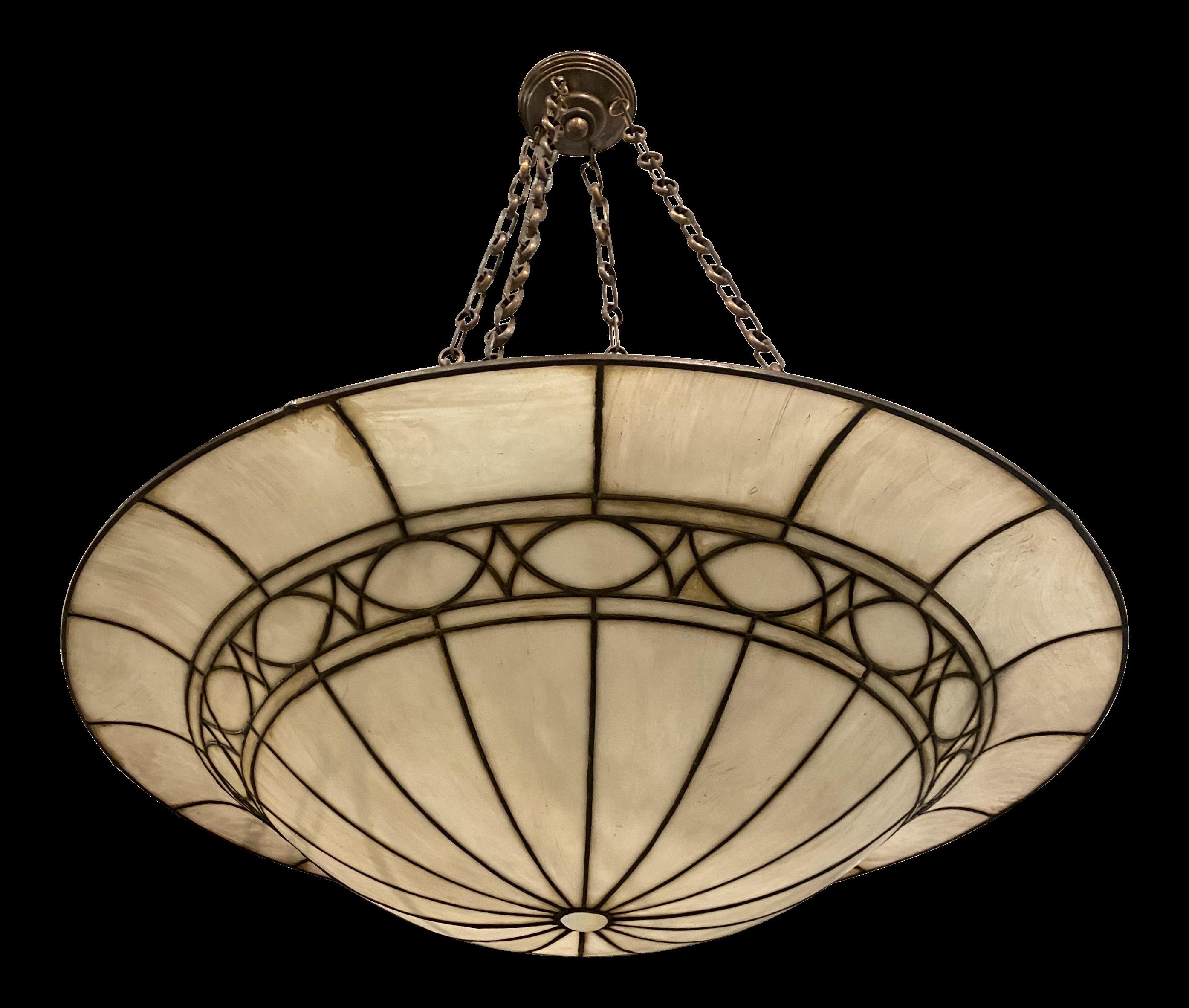 Art Glass Large Unusual Leaded Glass Light Fixture For Sale