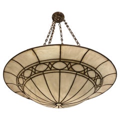 Large Unusual Leaded Glass Light Fixture