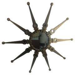 Large Unusual Shape Mid Century Gilt Wooden Sunburst or Starburst Mirror