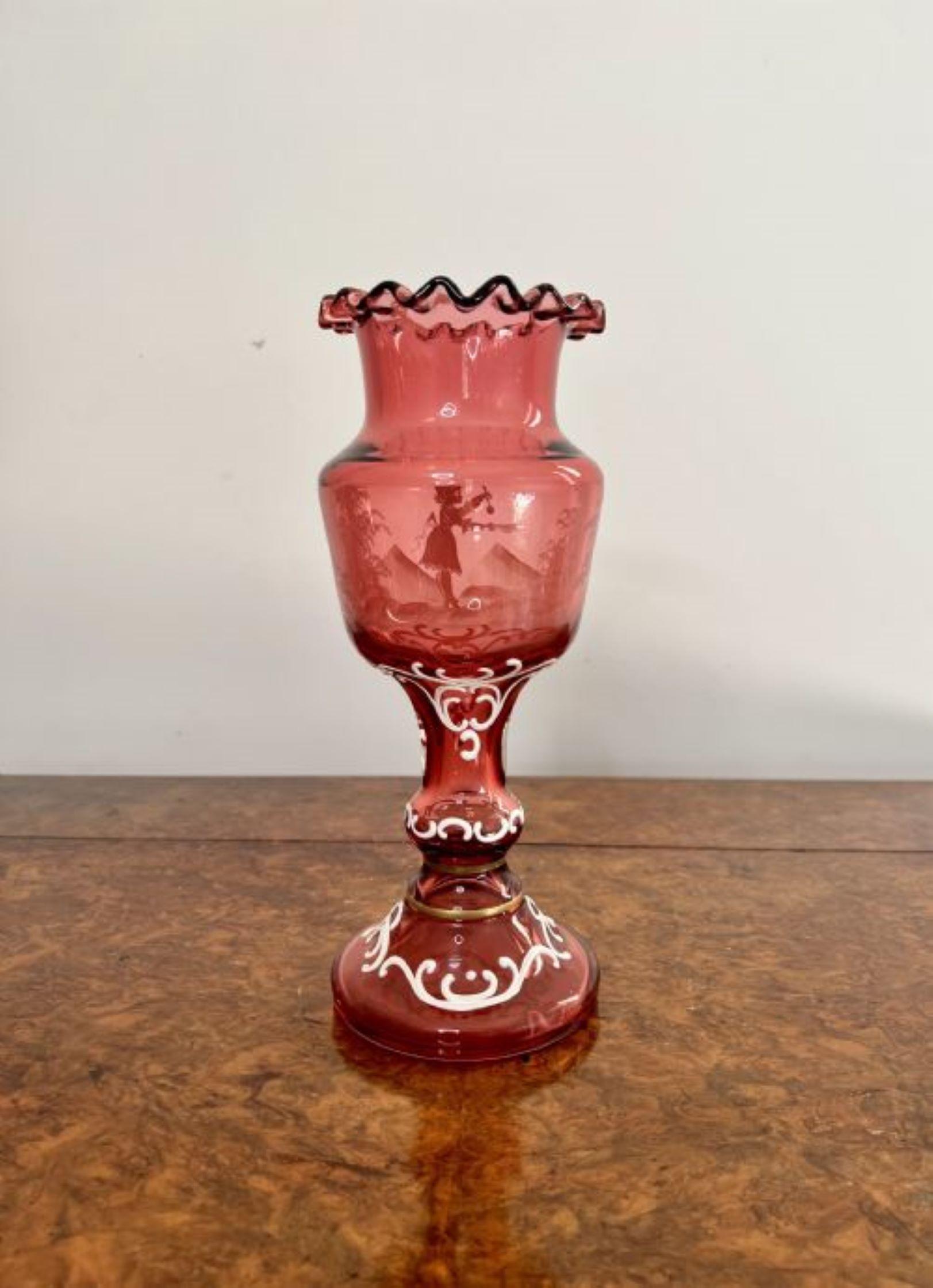 Large unusual shaped antique Mary Gregory vase  In Good Condition For Sale In Ipswich, GB