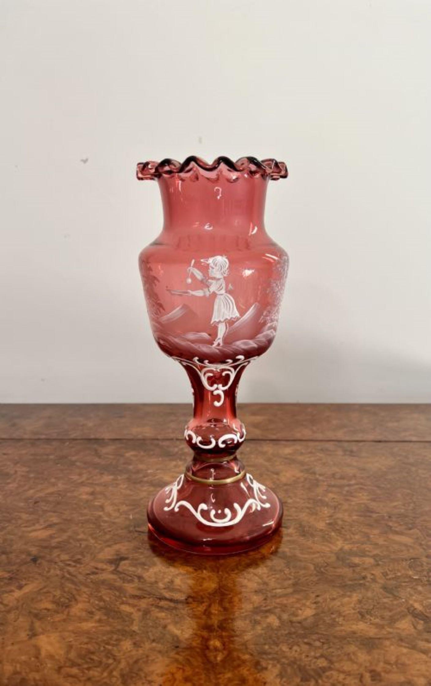 19th Century Large unusual shaped antique Mary Gregory vase  For Sale