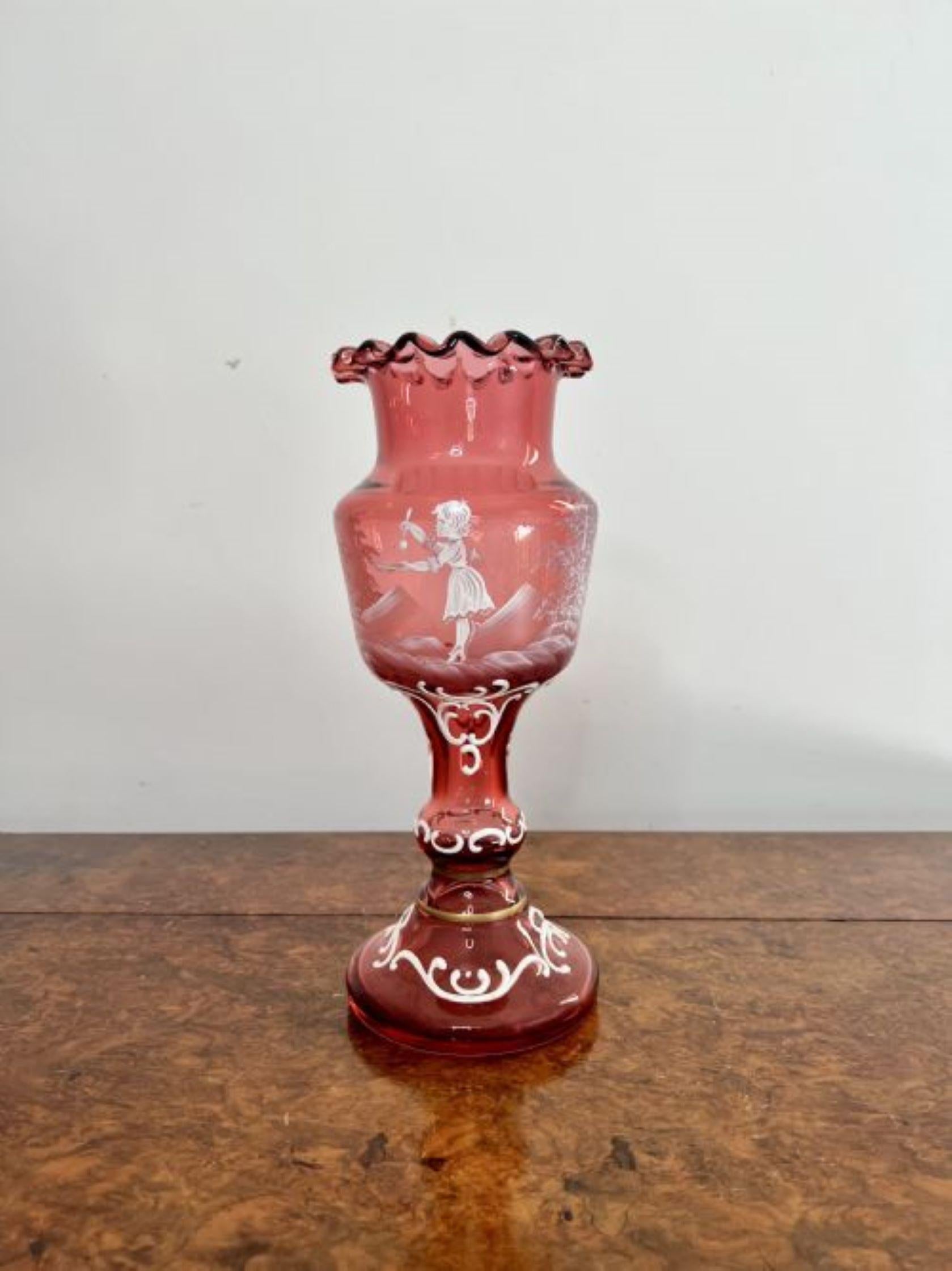Glass Large unusual shaped antique Mary Gregory vase  For Sale