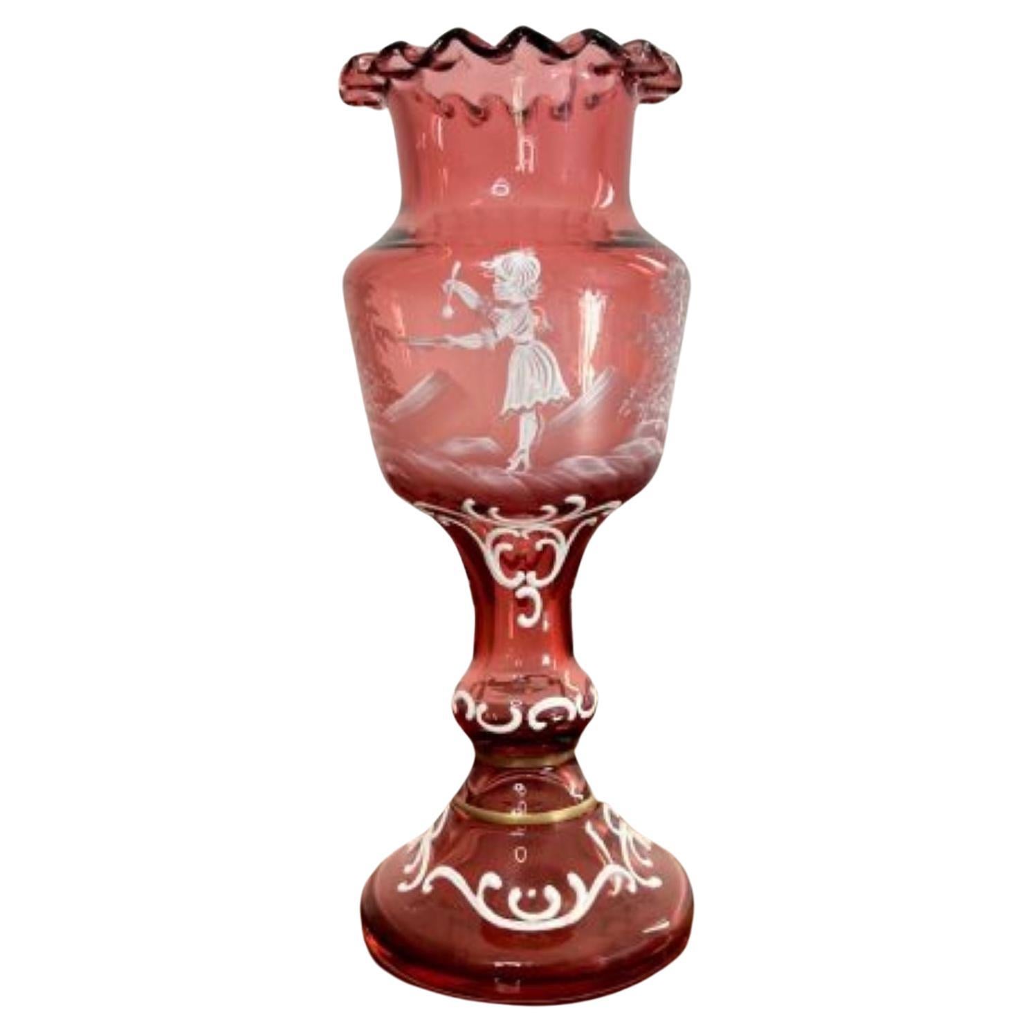 Large unusual shaped antique Mary Gregory vase