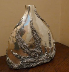 Large Unusual Silver Plated “Volcanic” Vase Signed by Sima Abraham