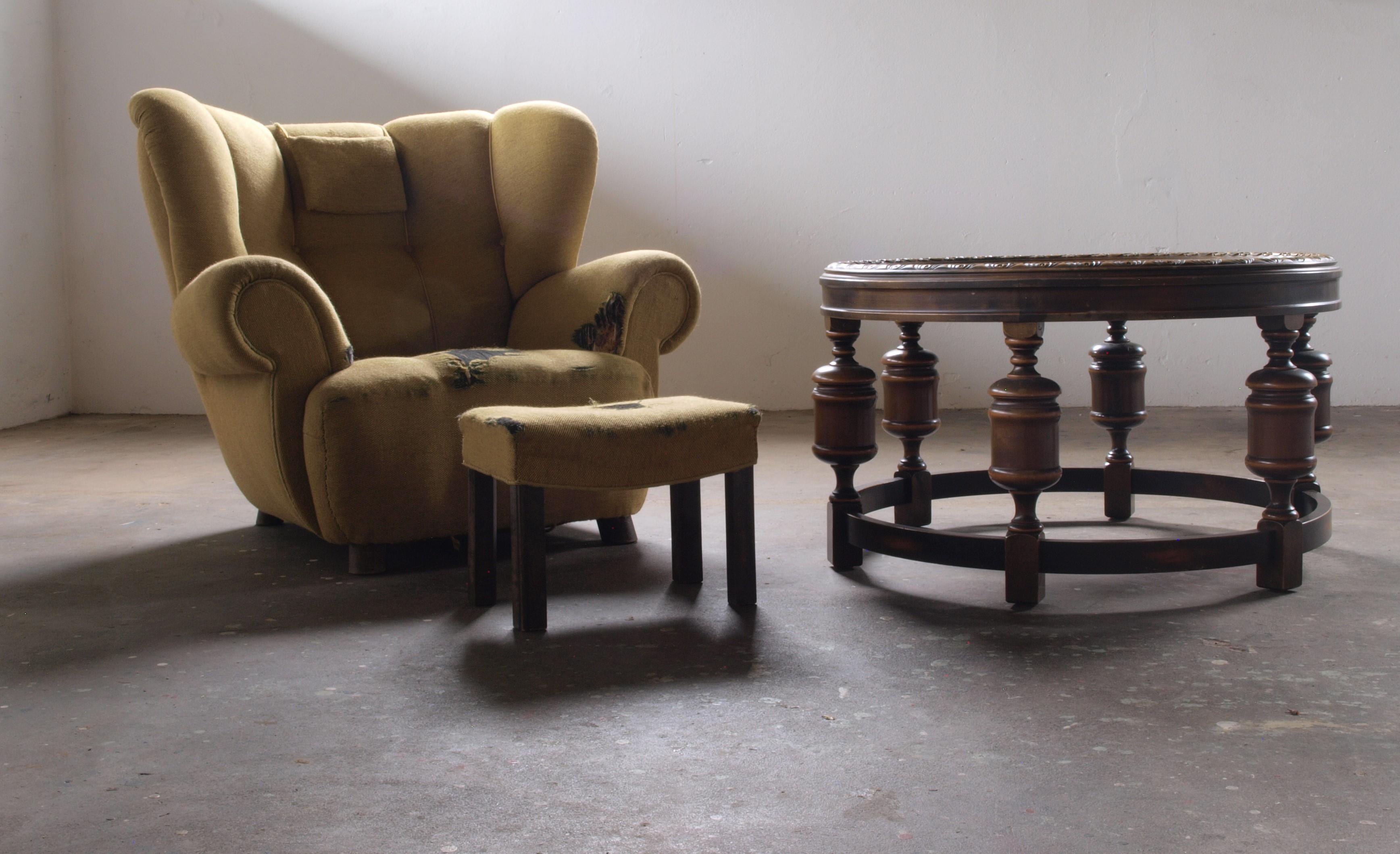 Mid-Century Modern Grand fauteuil rembourré Lounge / Easy Chair Du Danemark 1930's en vente
