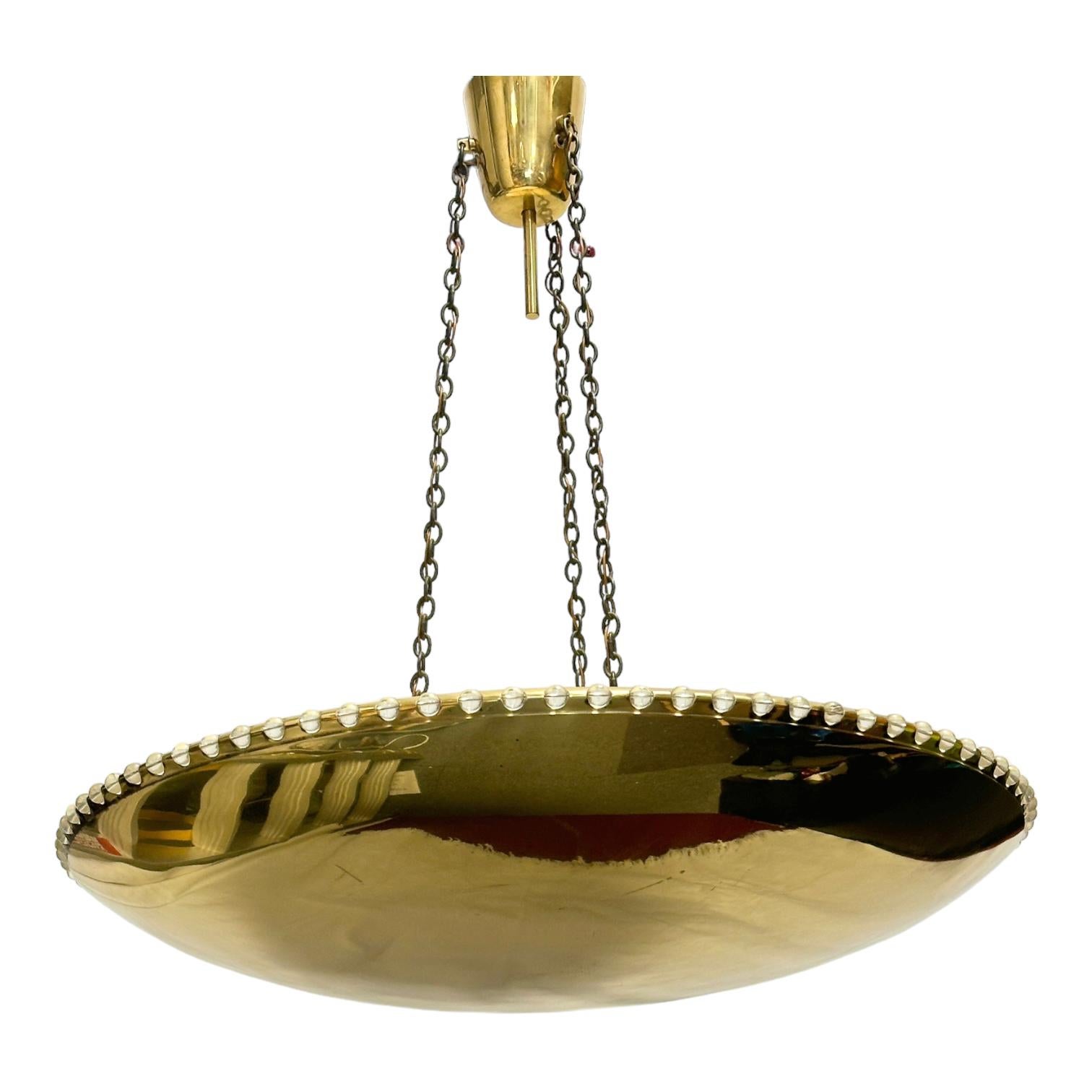 Mid-Century Modern Large Uplight Brass Dome Chandelier Model No. 3152, J. T. Kalmar, Austria 1955