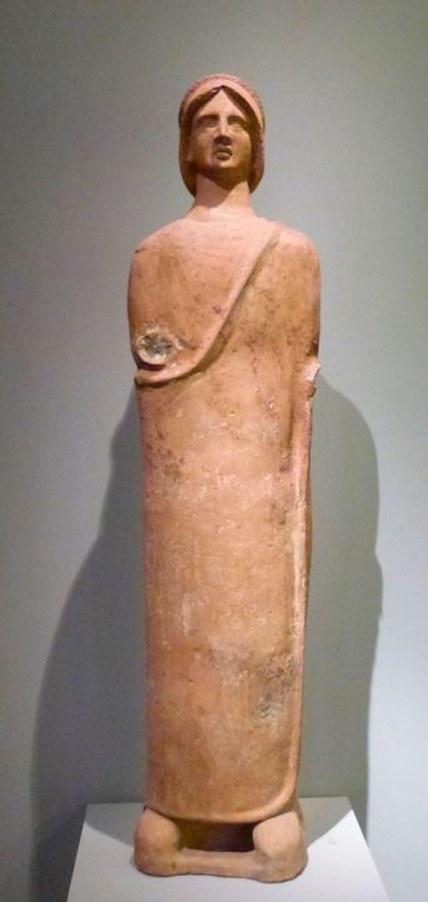 Greek Large Upright Terracotta Votive Statue Youth Etruscan, circa 3rd-2nd Century BC