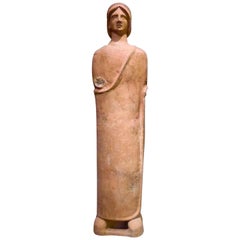 Large Upright Terracotta Votive Statue Youth Etruscan, circa 3rd-2nd Century BC