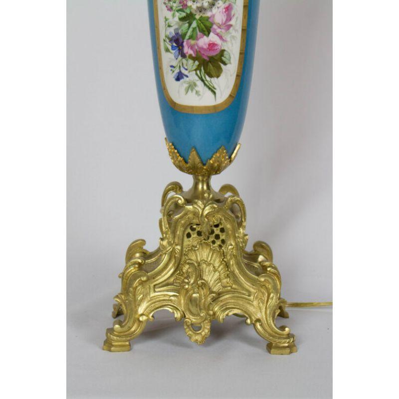 Large Urn Form French Gilt Bronze and Turquoise Porcelain Candelabra For Sale 2