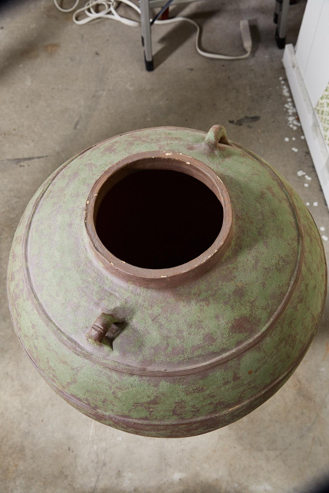 Large Urn Shaped Clay Jar with Lid, Stamped For Sale 1