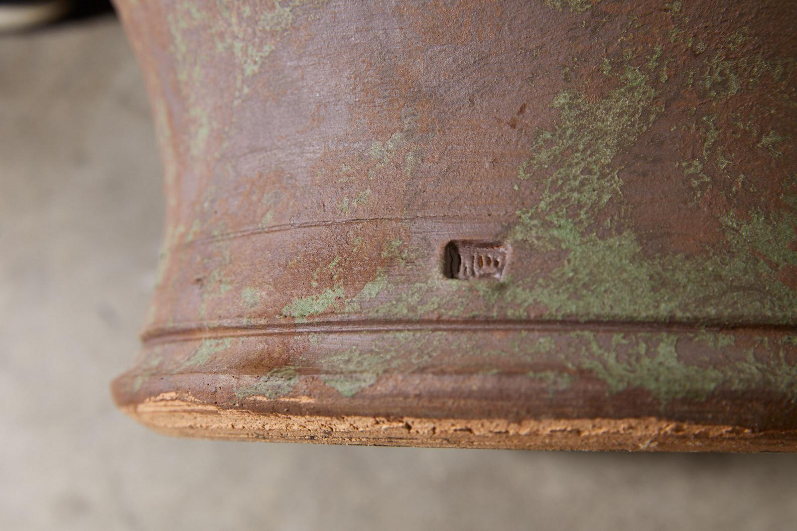 Large Urn Shaped Clay Jar with Lid, Stamped For Sale 3