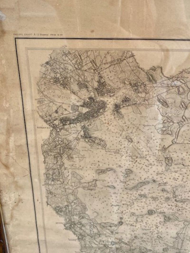 Large U.S. Coast and Geodetic Survey Chart A of the Atlantic Coast, 1877, reeditada en febrero de 1881, una carta náutica impresa en papel verjurado sobre lino de la línea costera atlántica de EE.UU. desde  De Cabo Sable a Cabo Hatteras, con sondeos