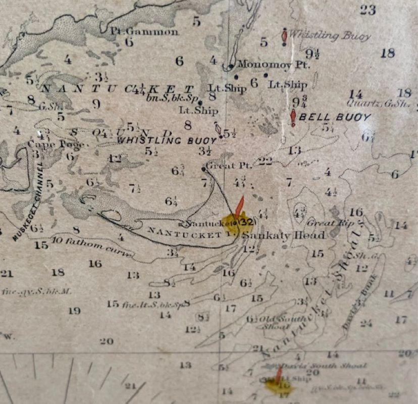 Grande  Carta A de la Costa Atlántica del Servicio Geodésico y de Costas de EE.UU., 1877 Fines del siglo XIX en venta