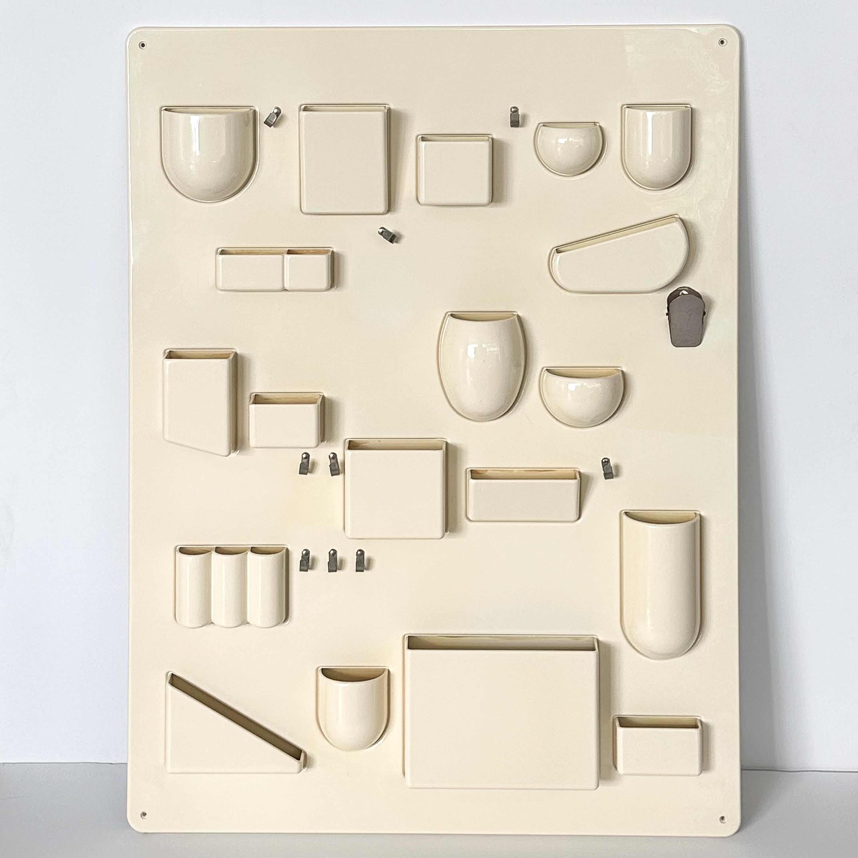 A large Uten.Silo I wall organizer by Dorothee Becker (German b. 1938) for Design M, Germany circa 1970.  Designed by Dorothee Mauer Becker in 1969.  Original first production.  Off-white / cream ABS plastic and original nickel plated metal hooks